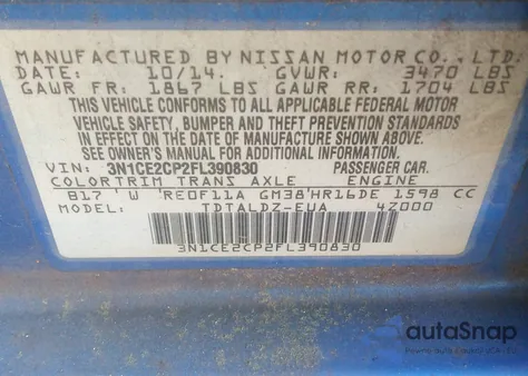 2015 Nissan Versa Note S/S Plus/Sv/Sl/Sr из США, поврежденный, VIN 3N1CE2CP2FL390830